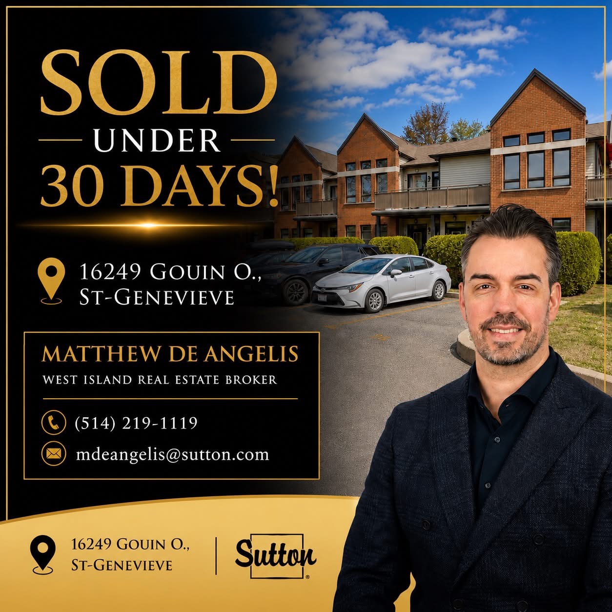 Sold West Island condo represented by Matthew De Angelis