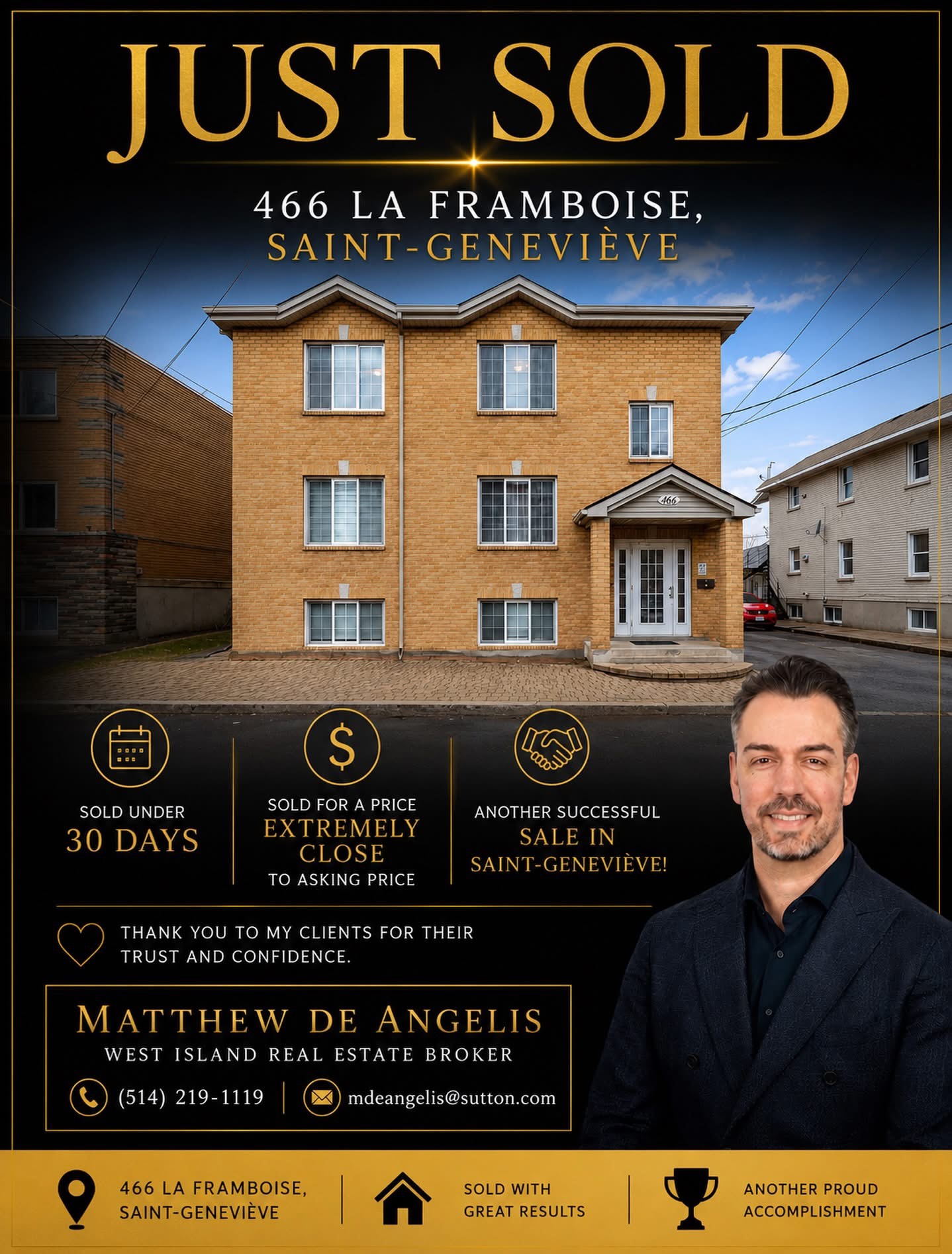 Sold West Island property represented by Matthew De Angelis